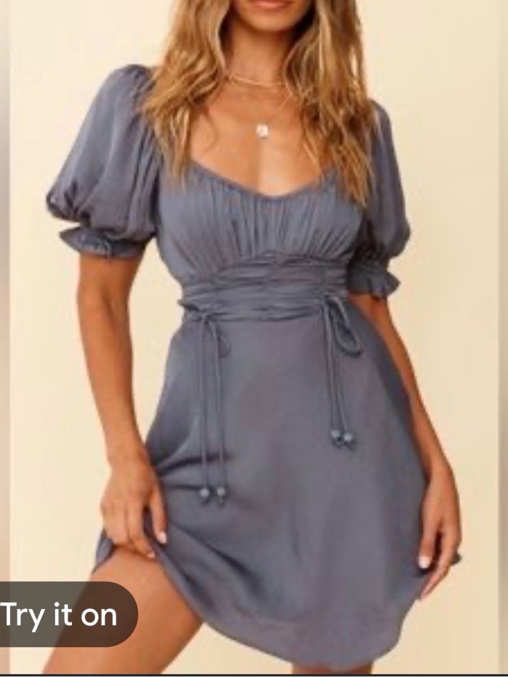 Light blue Scoop Neck Tie-Waist Dress